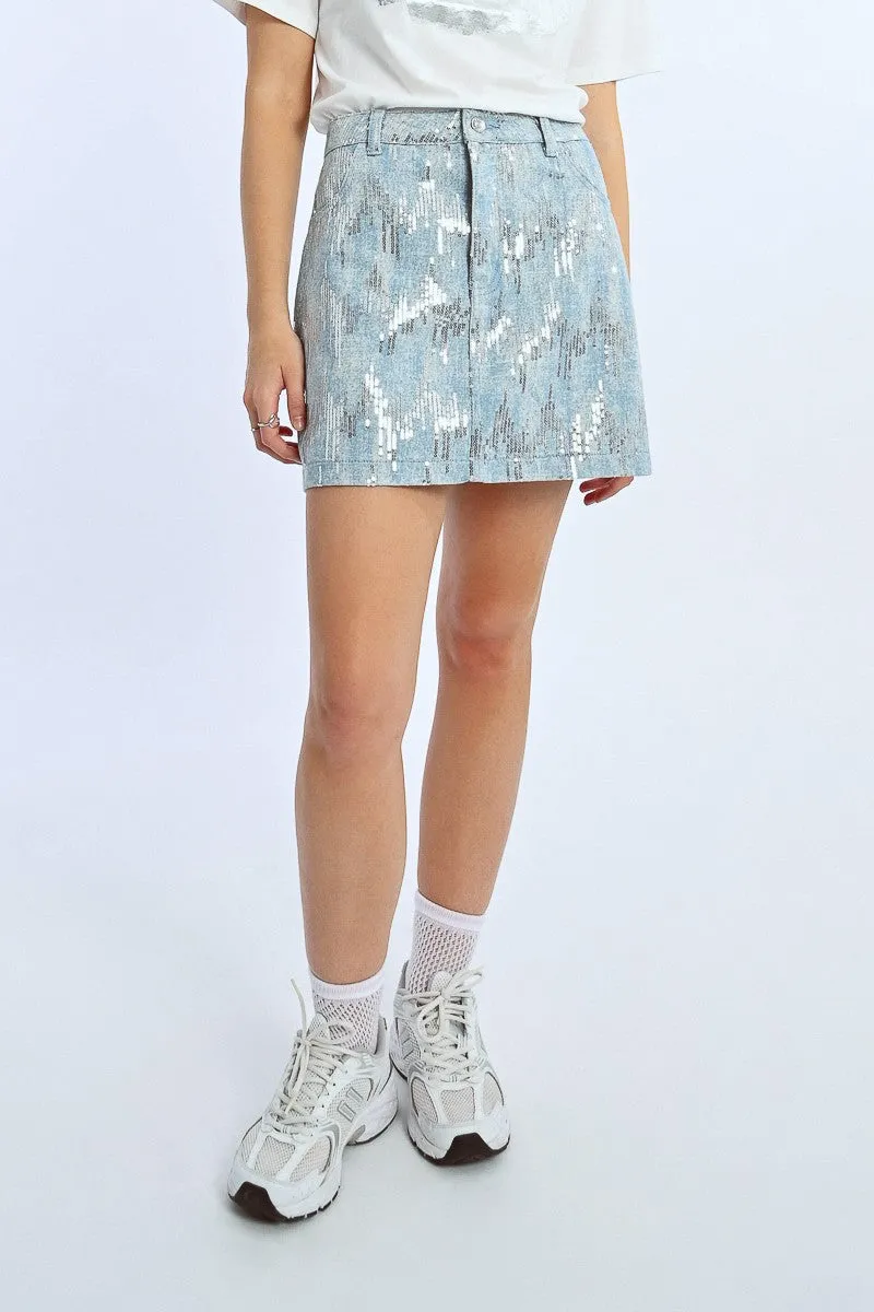 DENIM AND SEQUIN MINI SKIRT