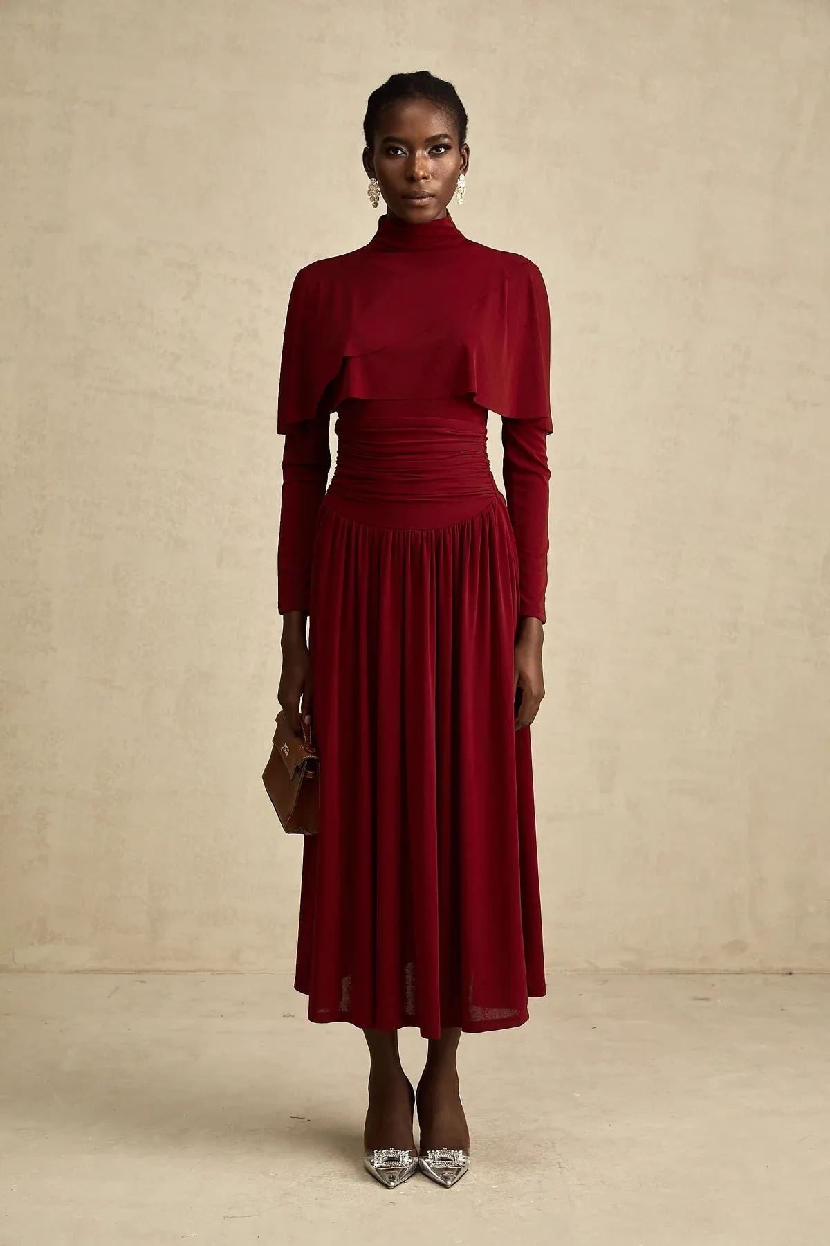 Dianna | Winered Ruched Maxi Dress