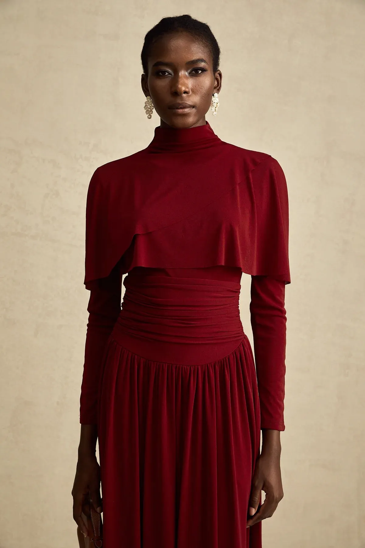 Dianna | Winered Ruched Maxi Dress