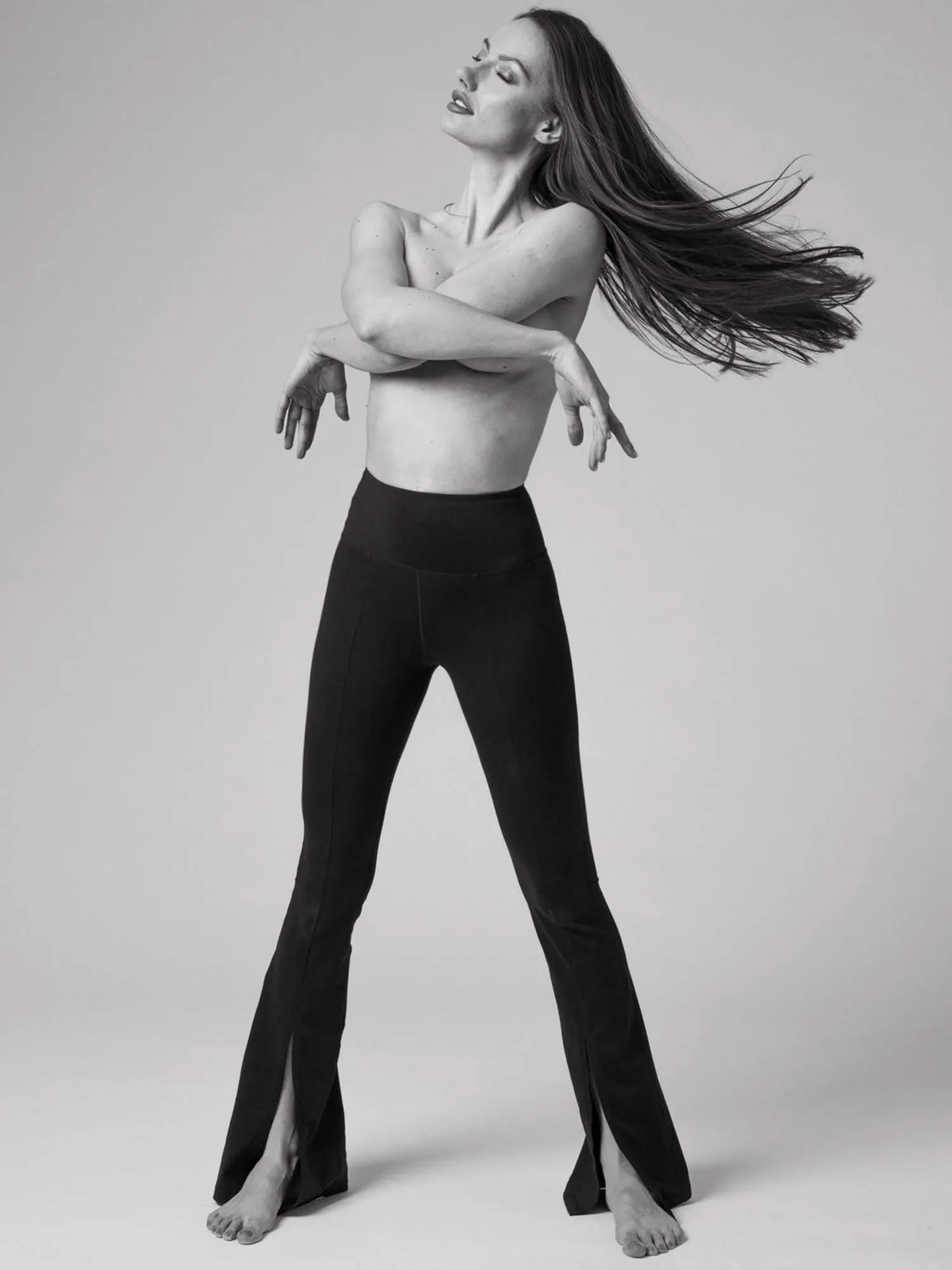 DIVINE FRONT SPLIT FLARE PANTS, BLACK