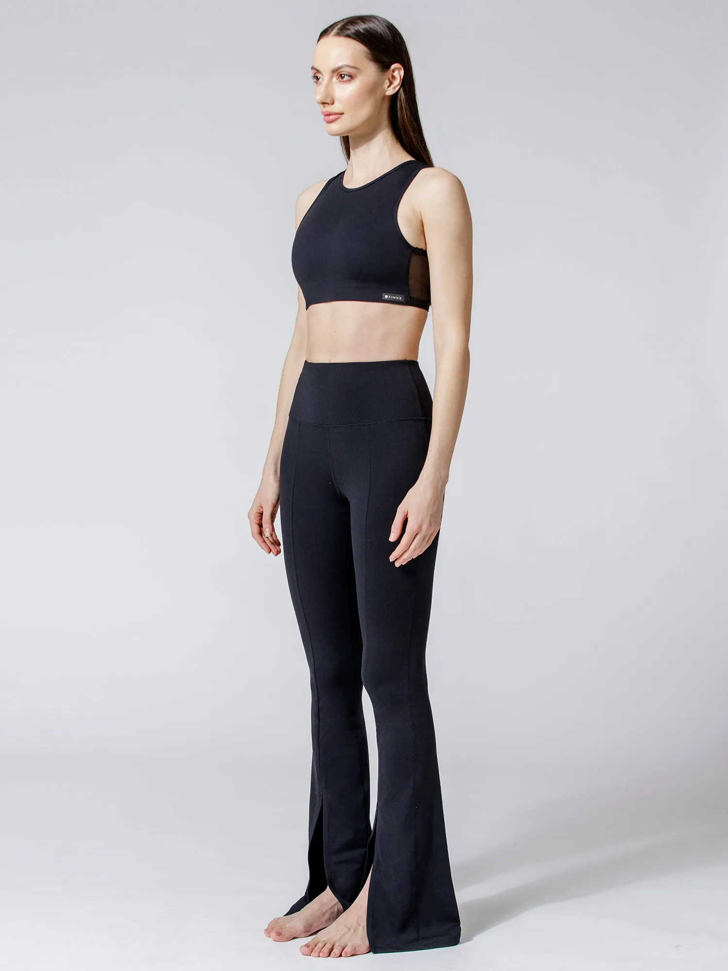 DIVINE FRONT SPLIT FLARE PANTS, BLACK