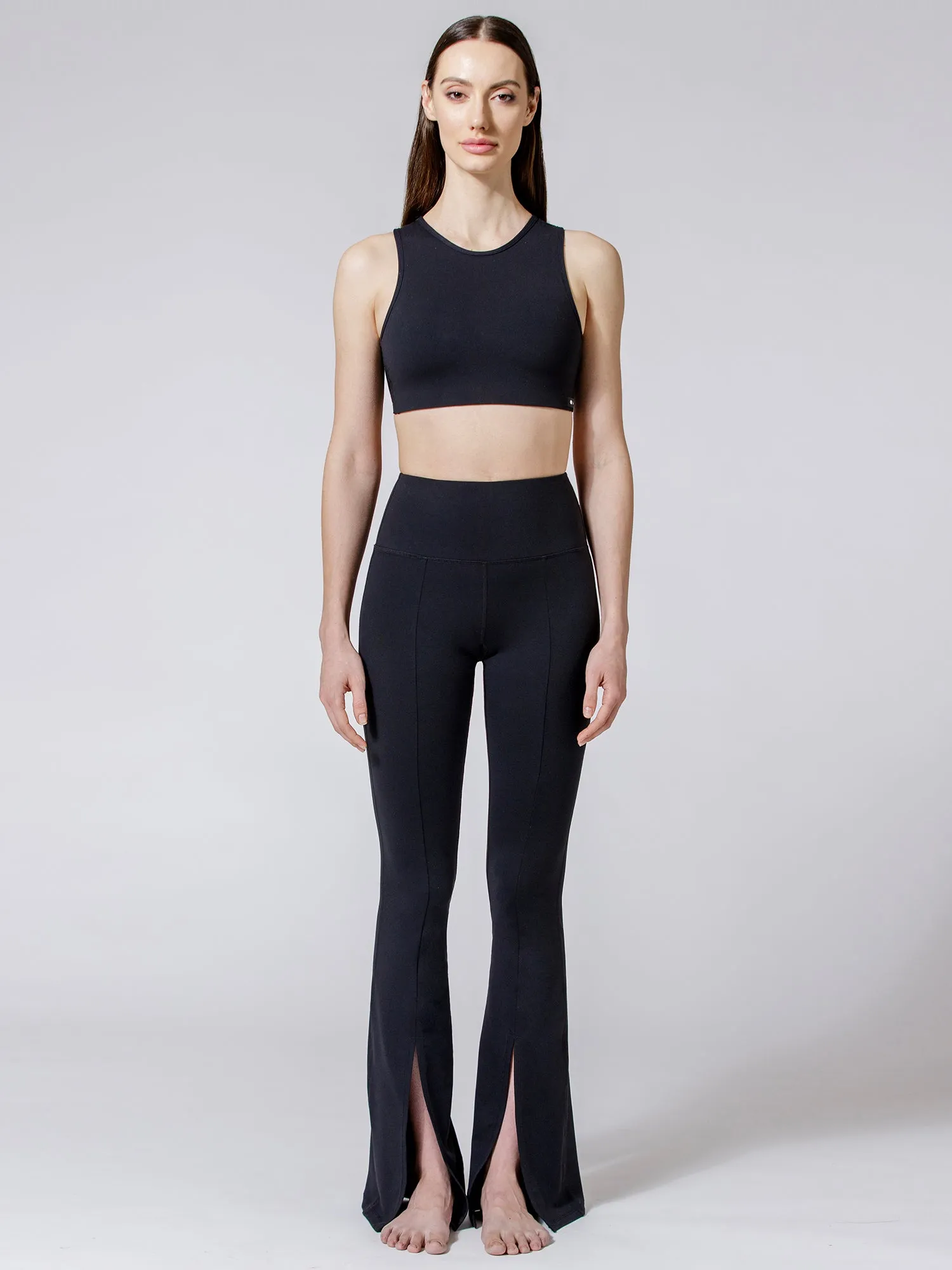 DIVINE FRONT SPLIT FLARE PANTS, BLACK