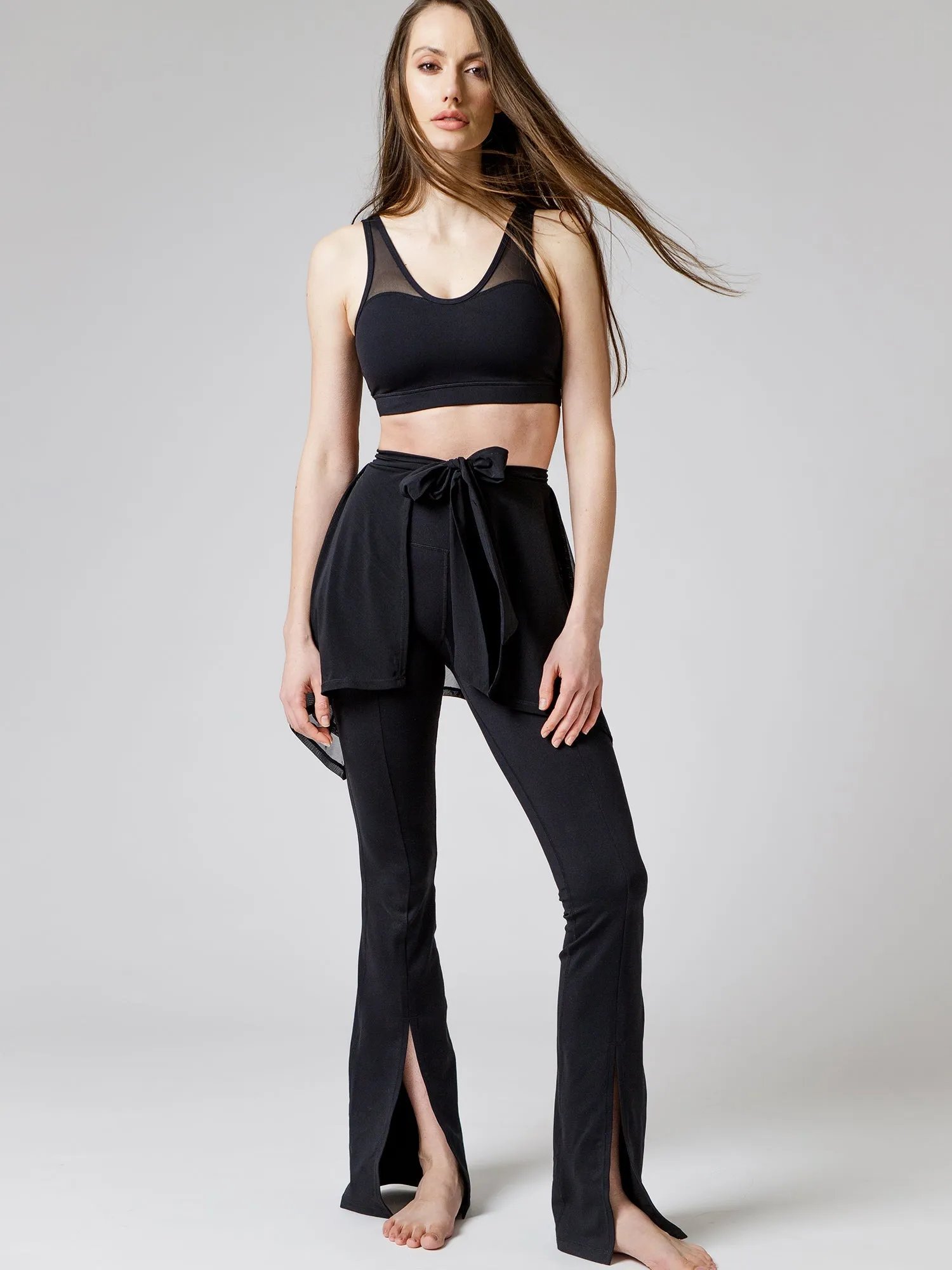 DIVINE FRONT SPLIT FLARE PANTS, BLACK