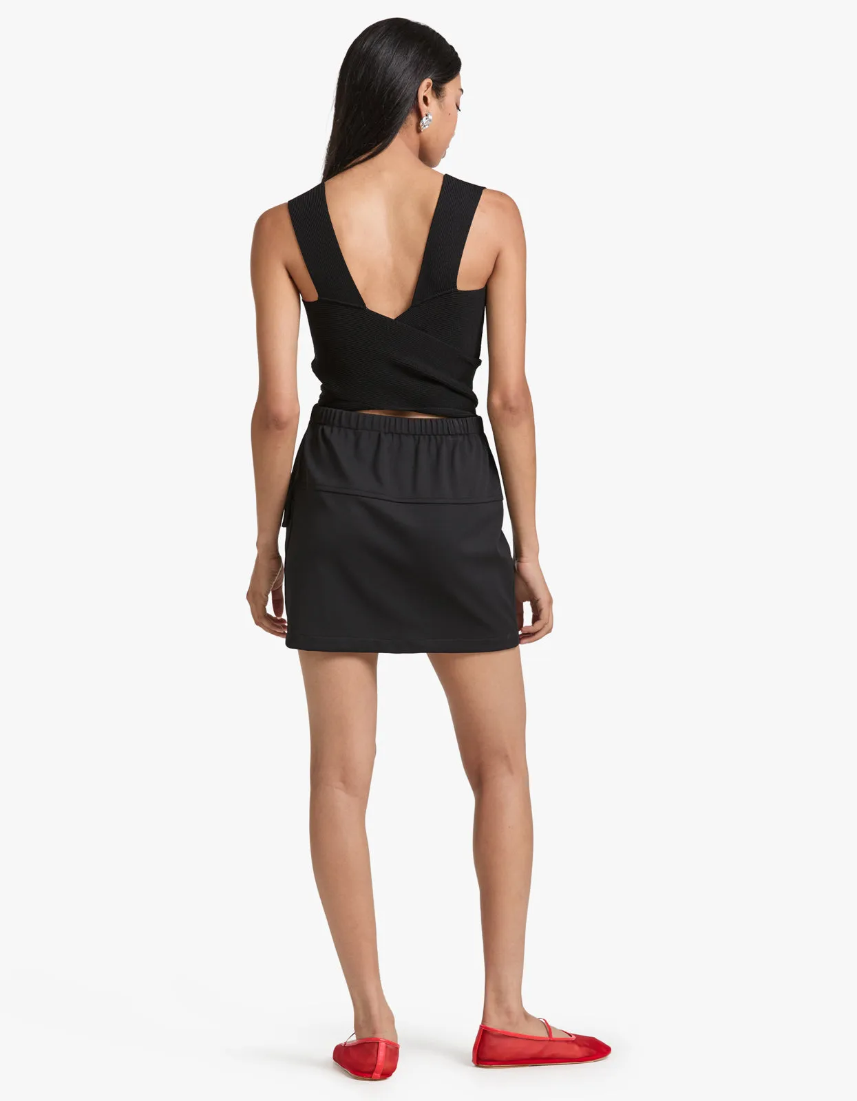 Drawstring Pocket Mini Skirt - Black