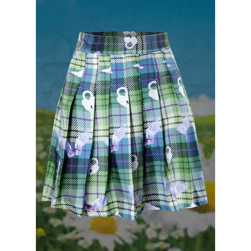 Dreamcore Eye Angel Green Plaid Pleated Skirt for Enchanting Style
