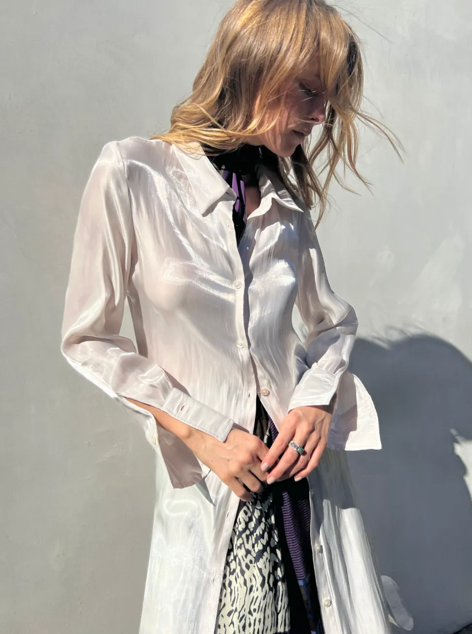 Dria Leon Stella Lurex Shirt Dress - Silver
