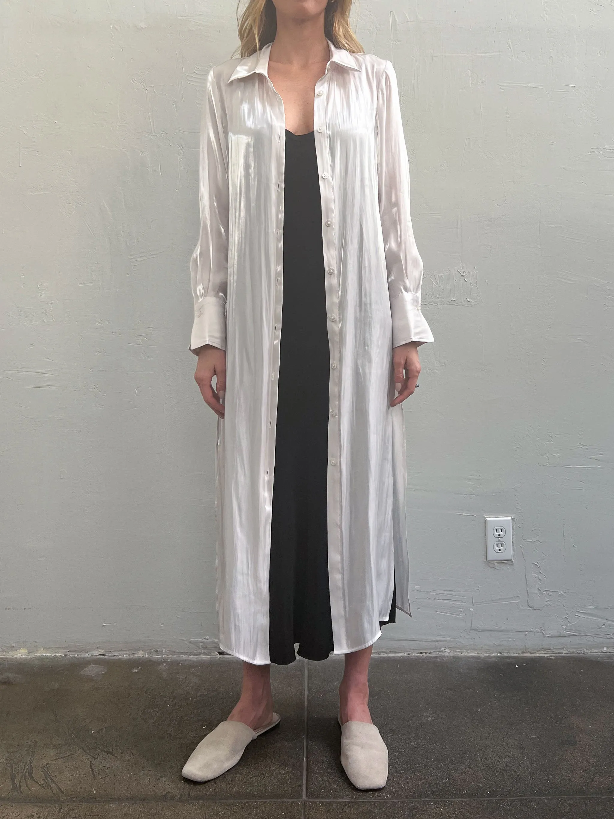 Dria Leon Stella Lurex Shirt Dress - Silver