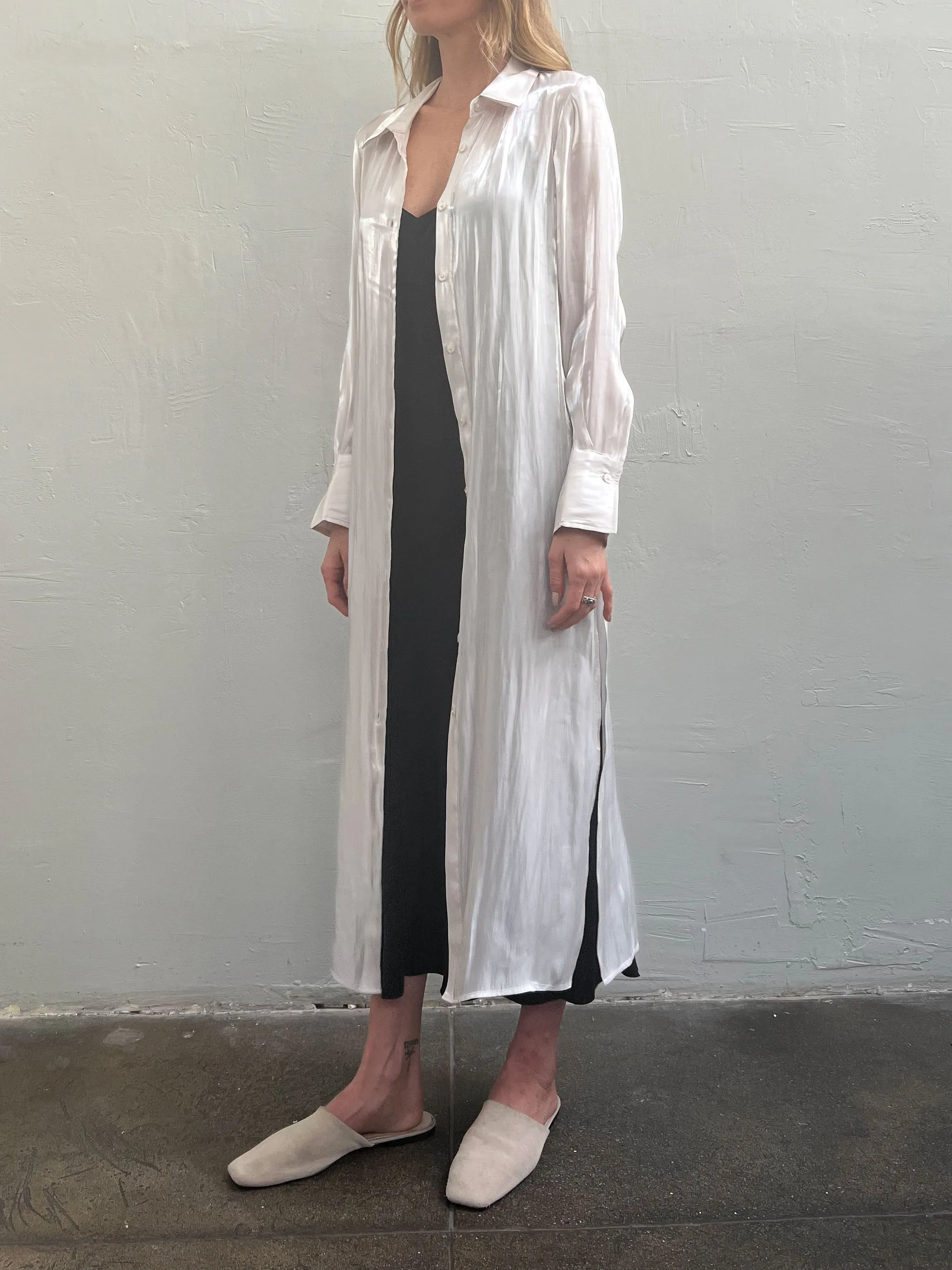 Dria Leon Stella Lurex Shirt Dress - Silver