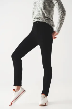 Elastic Cotton skinny cord pants in black