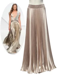Elegant Metal Gloss Elastic Waist Pleated Smooth Bright Satin Ladies Maxi Long Tulle Women's Skirts