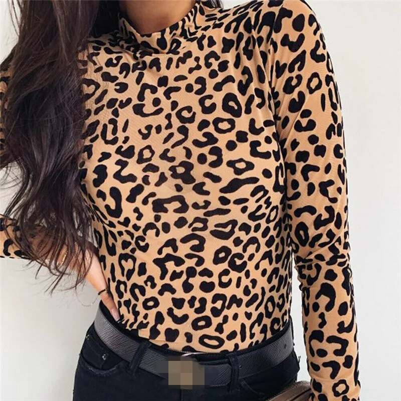 Fashion Leopard Print Turtle Neck Blouse