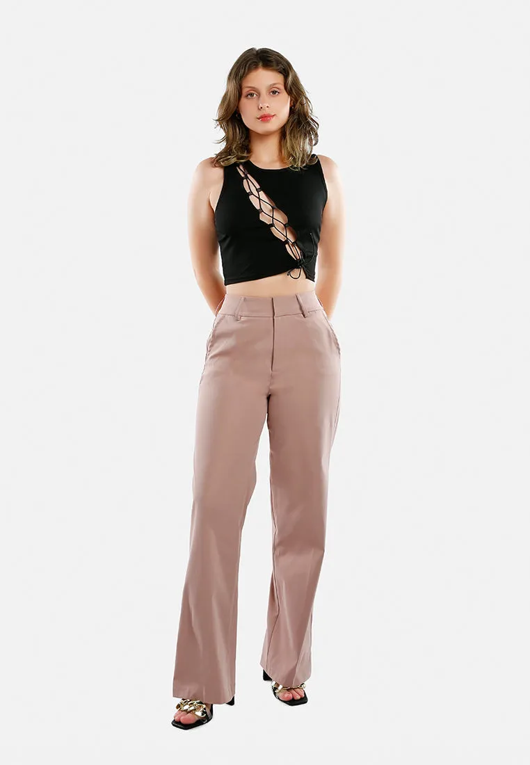 Flared Hem High Waist Pants By Ruw