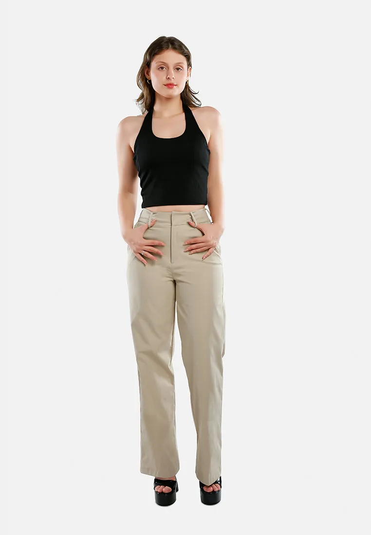 Flared Hem High Waist Pants By Ruw