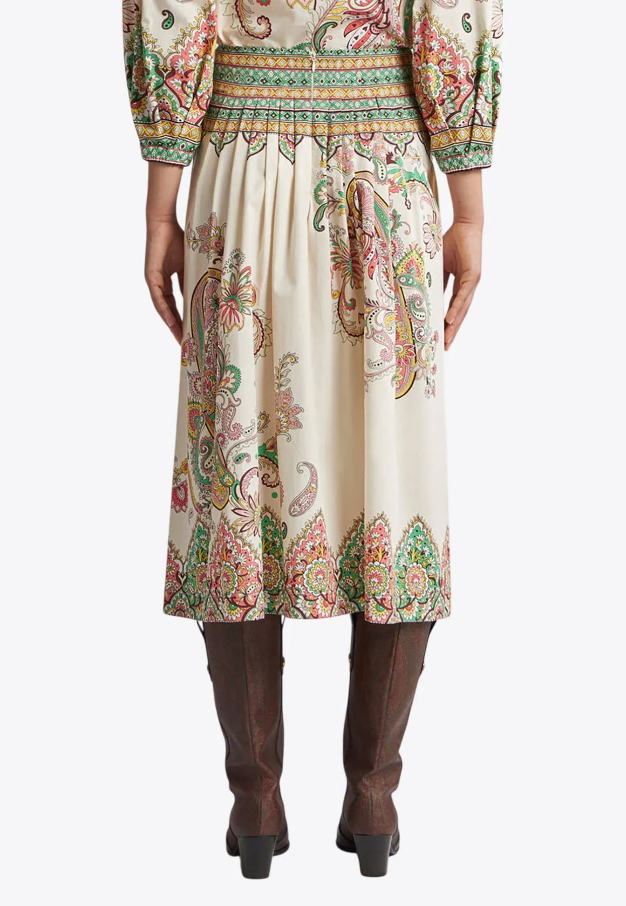 Floral Paisley Print Midi Skirt