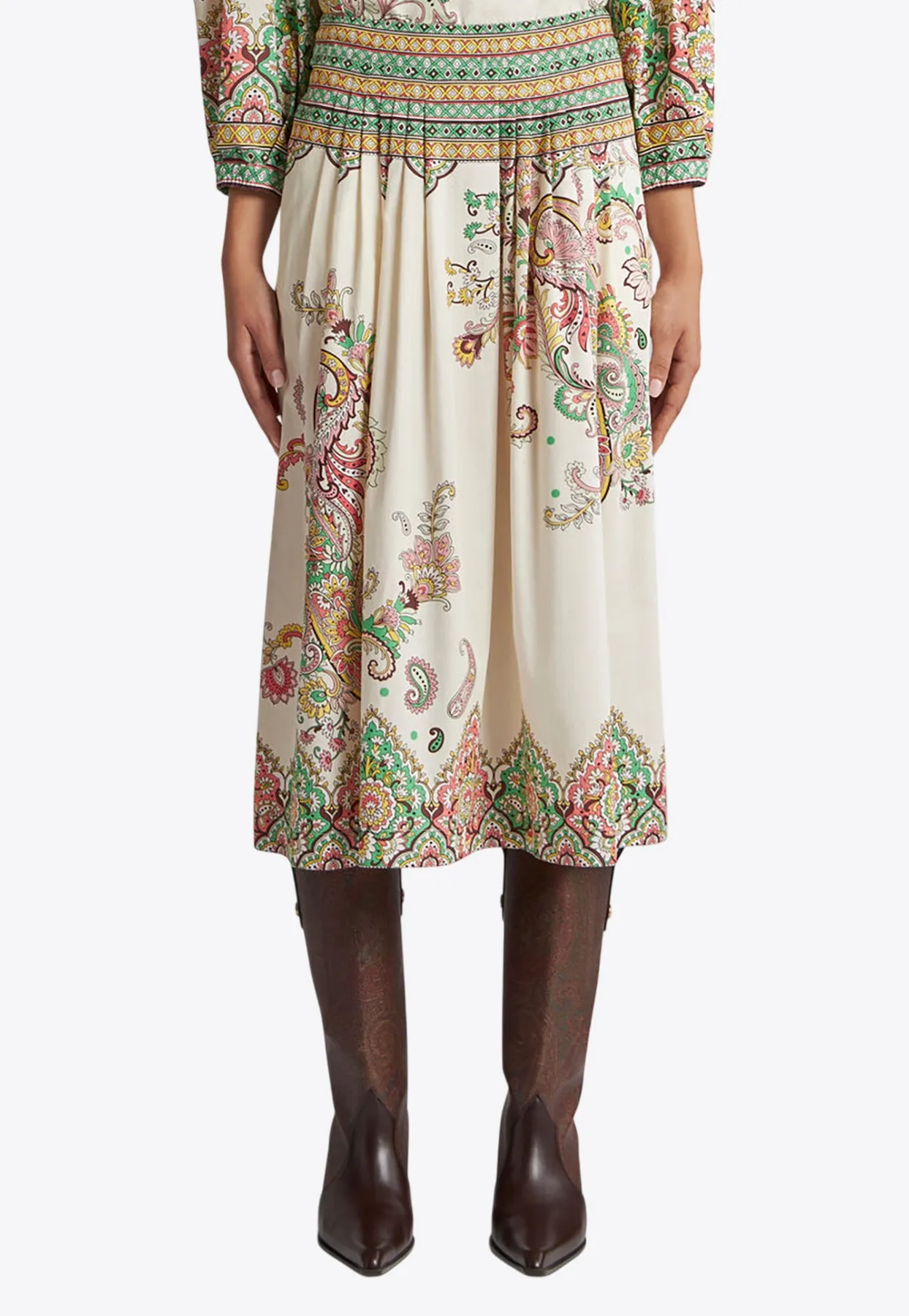 Floral Paisley Print Midi Skirt