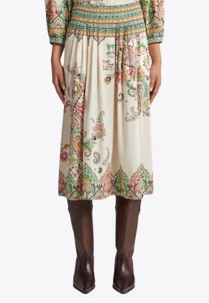 Floral Paisley Print Midi Skirt