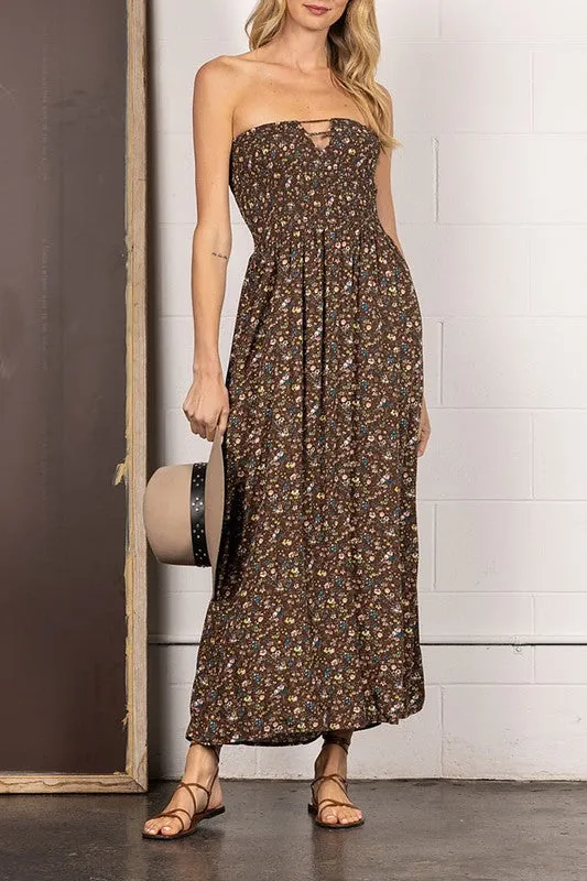 Floral Print Bandeau Maxi Dress