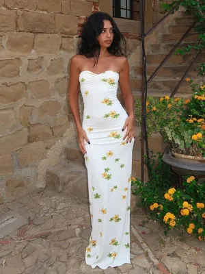 Floral Print Maxi Dress with Strapless Design