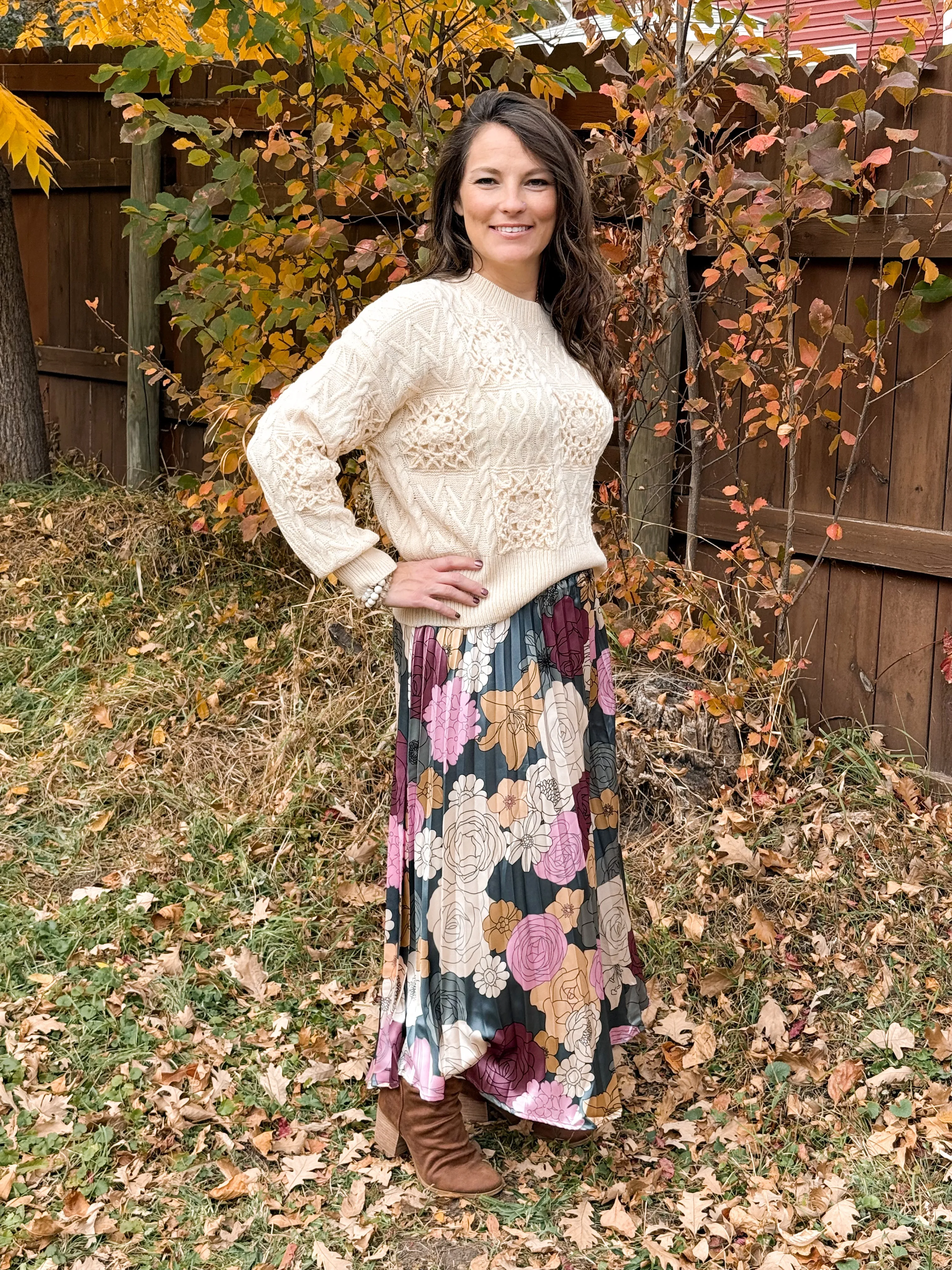 Floral Print Pleated Maxi Skirt