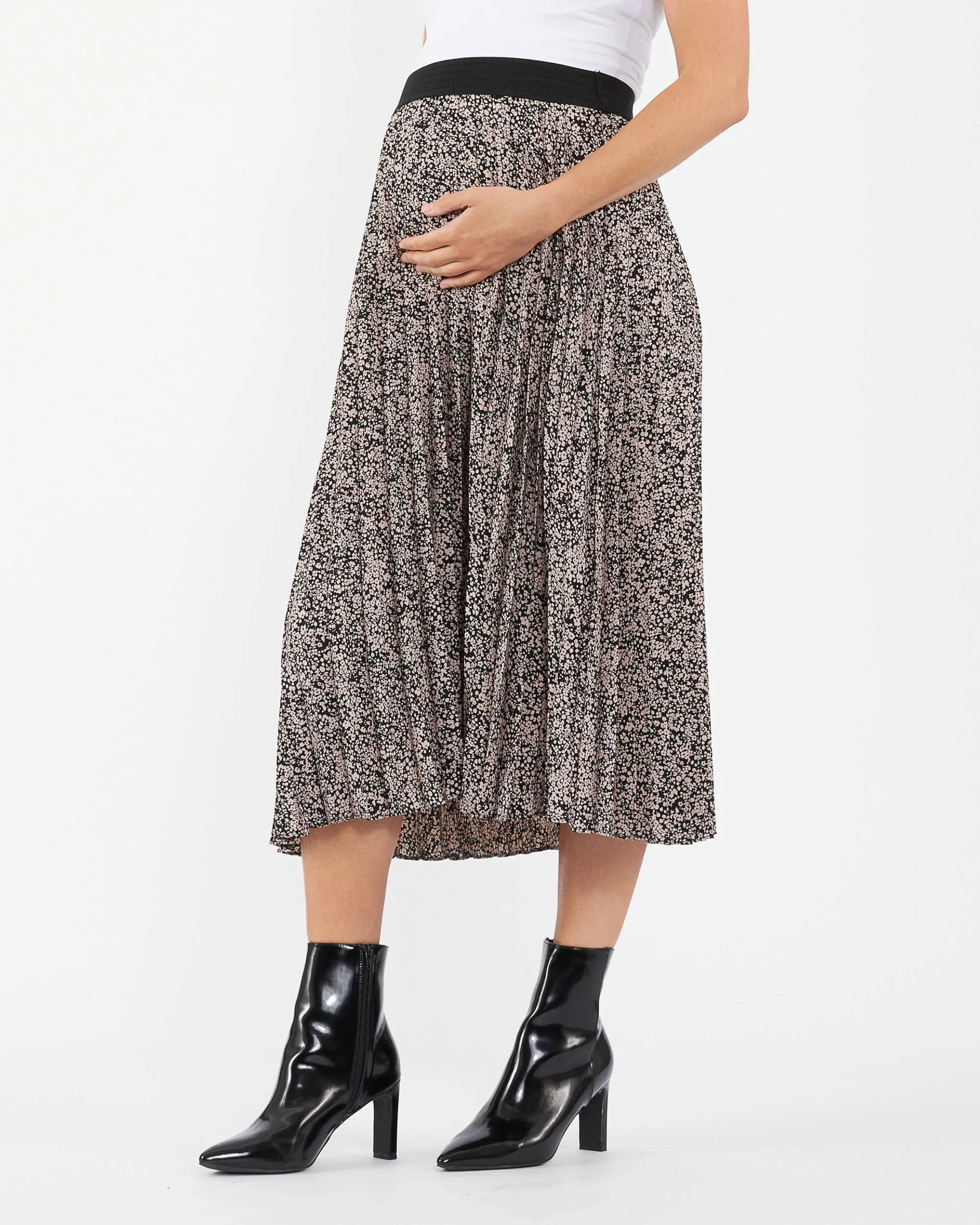 Florence Pleat Skirt Black / Dusty Pink
