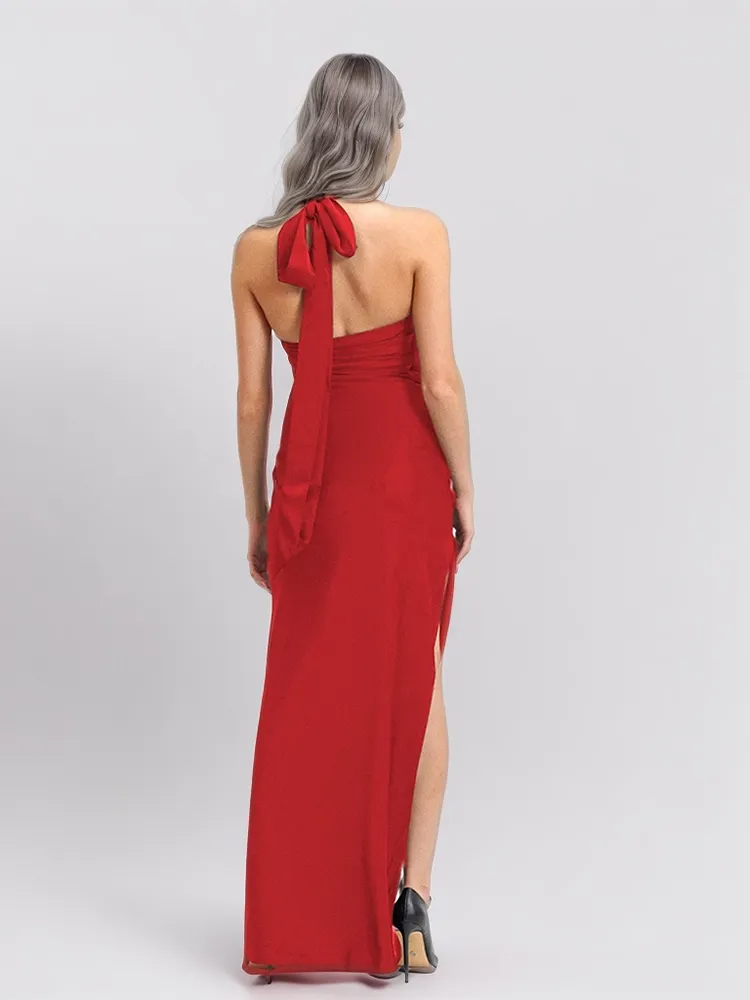 Flower Hanging Neck Maxi Dresses