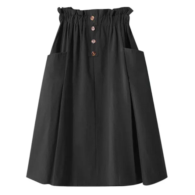 FREE OSTRICH Women Skirt College Style Solid Color High Waist Double Pocket Button Dignified Fashion Summer Short Skirt Under It