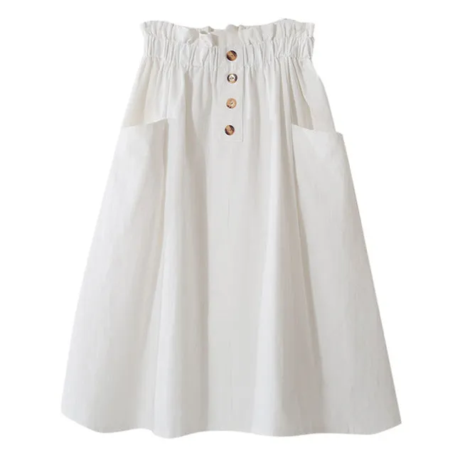 FREE OSTRICH Women Skirt College Style Solid Color High Waist Double Pocket Button Dignified Fashion Summer Short Skirt Under It