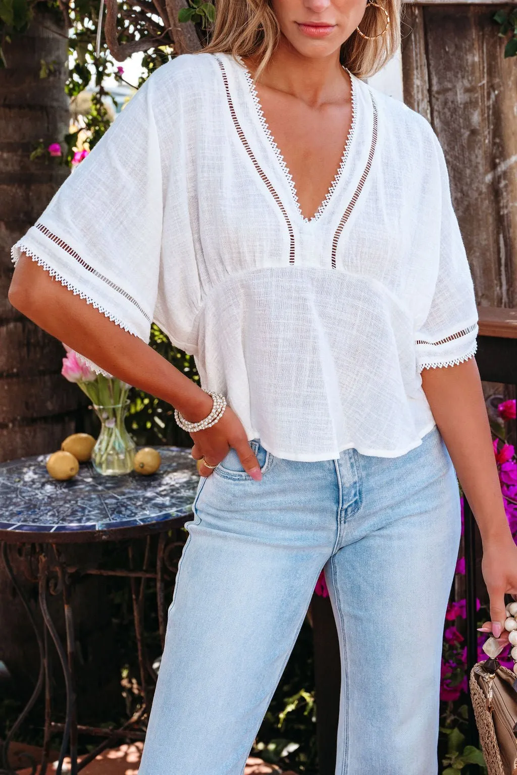 Free Spirit White Crochet Lace Edge Blouse