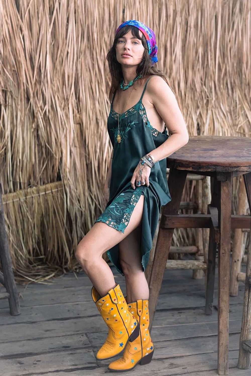 Georgia Rain Silk Slip Dress - Forest
