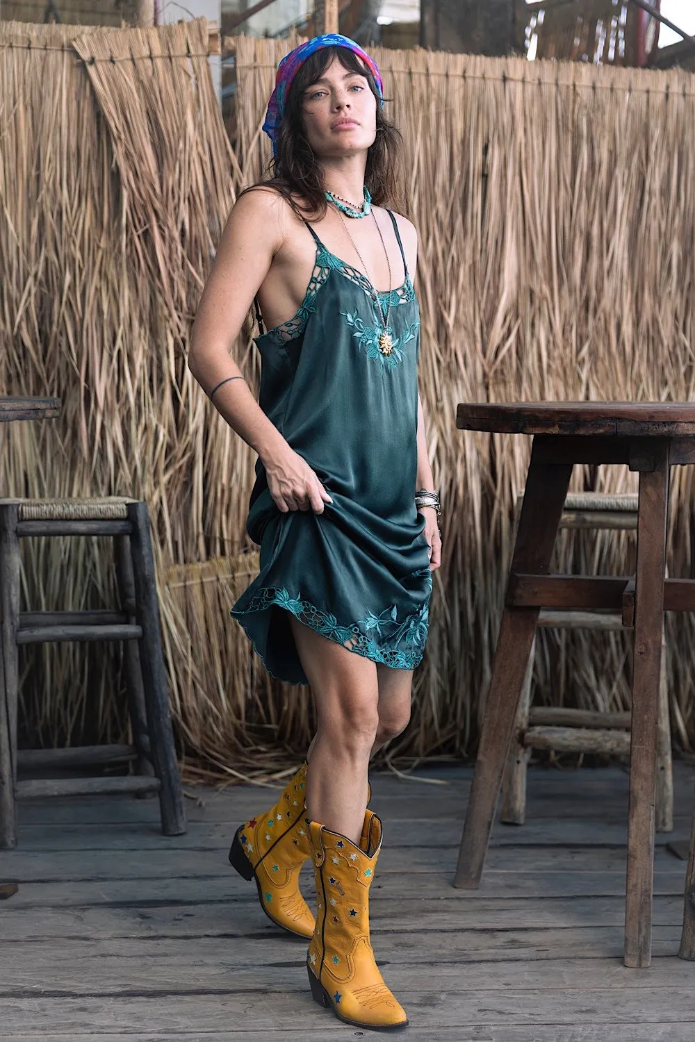 Georgia Rain Silk Slip Dress - Forest