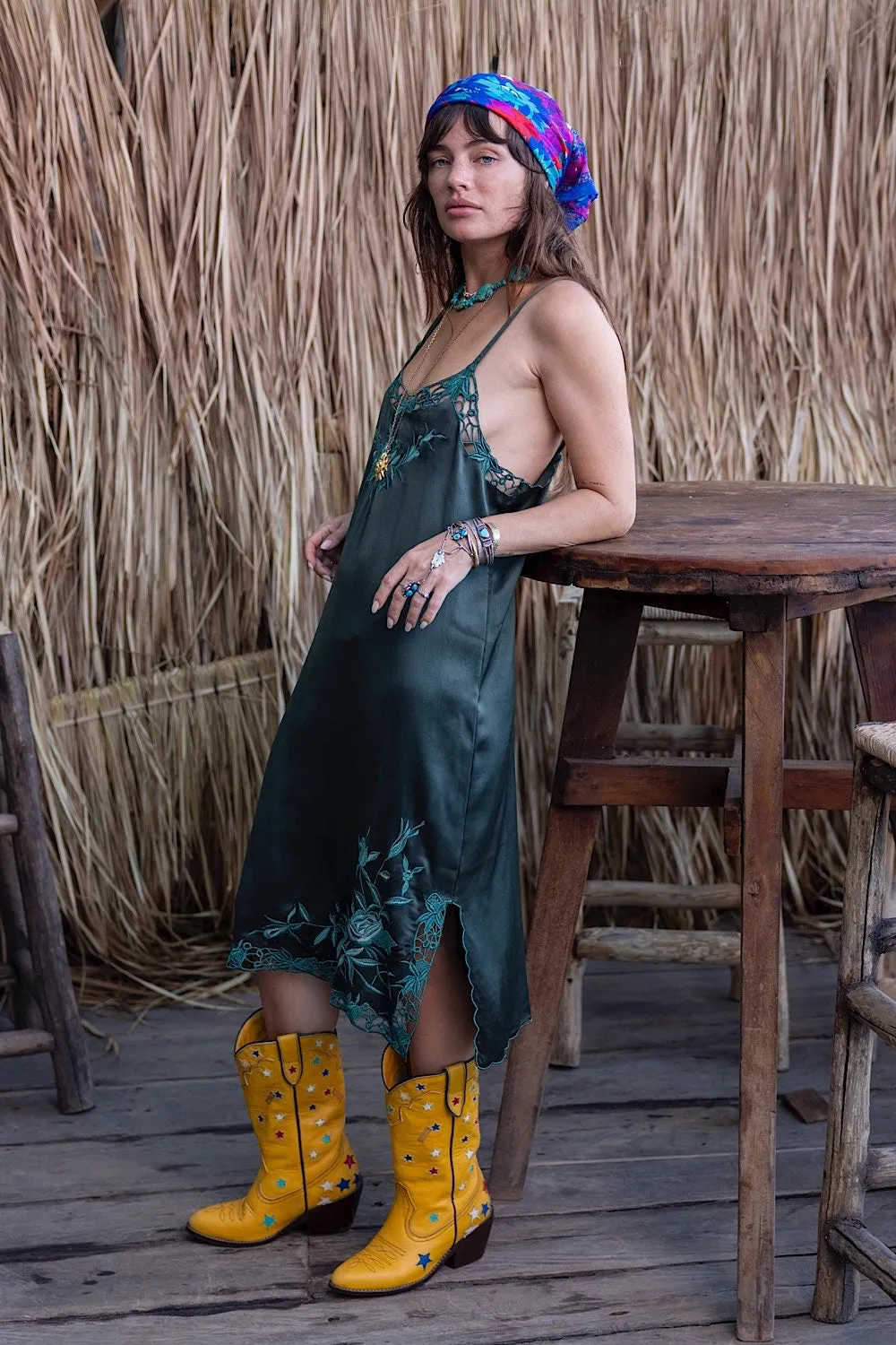 Georgia Rain Silk Slip Dress - Forest