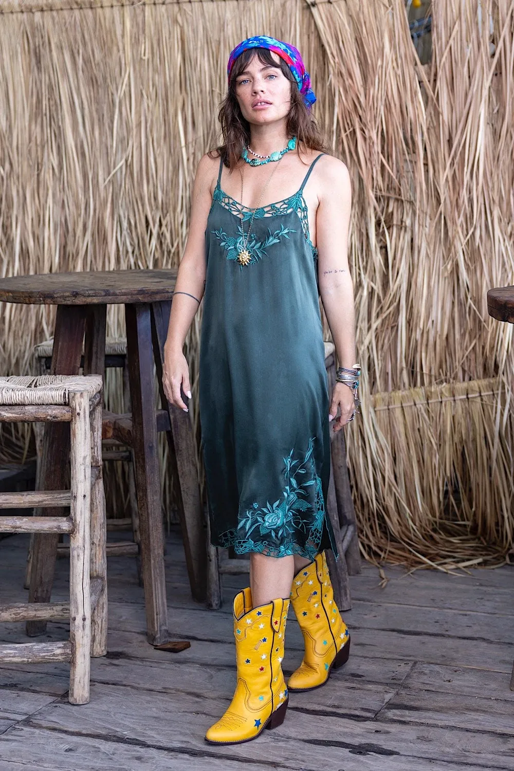 Georgia Rain Silk Slip Dress - Forest