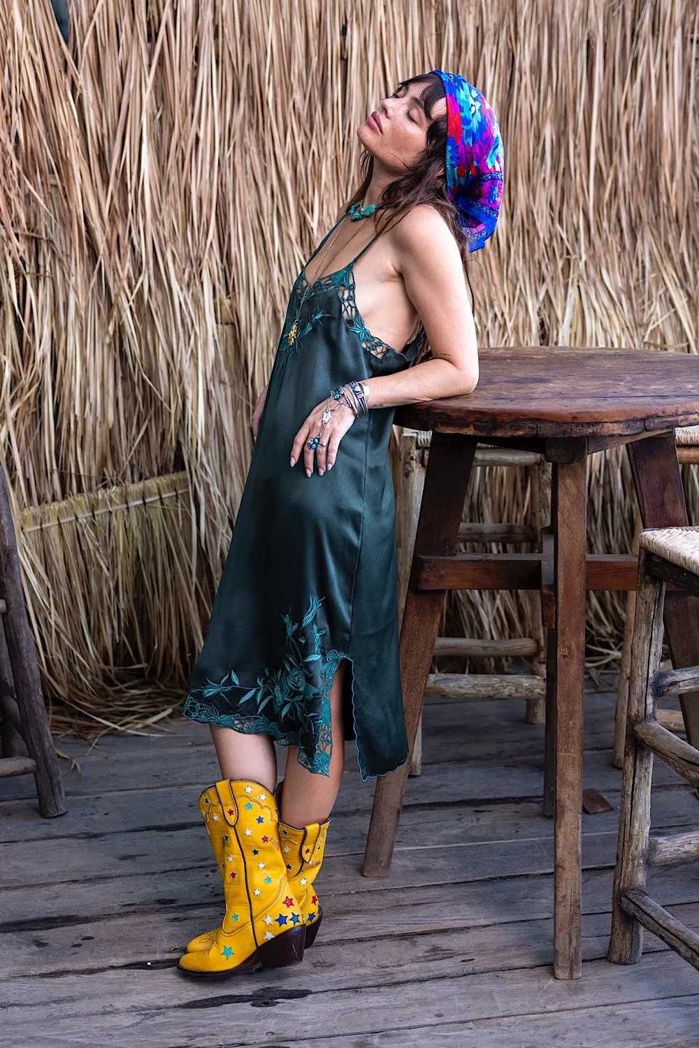 Georgia Rain Silk Slip Dress - Forest