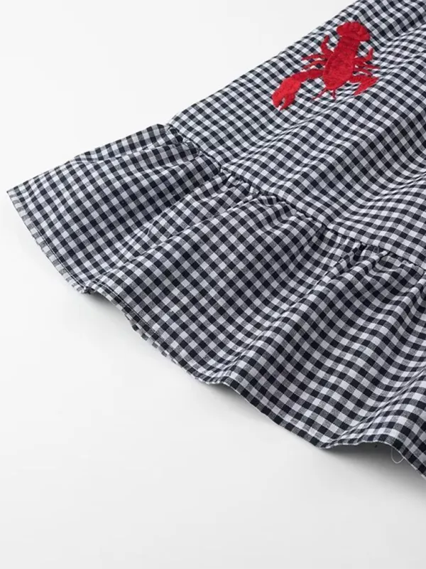 Gingham Suspender Maxi Dress with Floral Embroidery