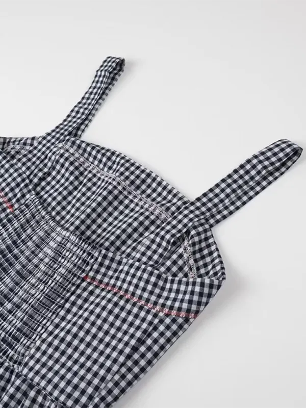 Gingham Suspender Maxi Dress with Floral Embroidery