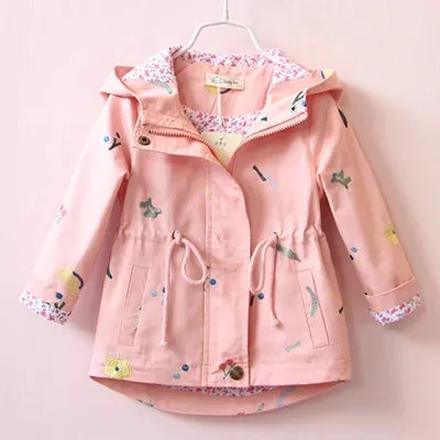 Girls Windbreaker Coat Jackets Baby Kids Flower Embroidery Hooded Outwear For Baby Kids Coats Jacket Clothing