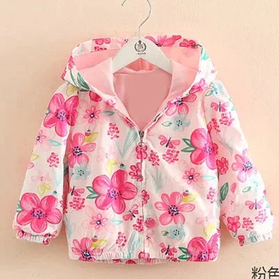 Girls Windbreaker Coat Jackets Baby Kids Flower Embroidery Hooded Outwear For Baby Kids Coats Jacket Clothing