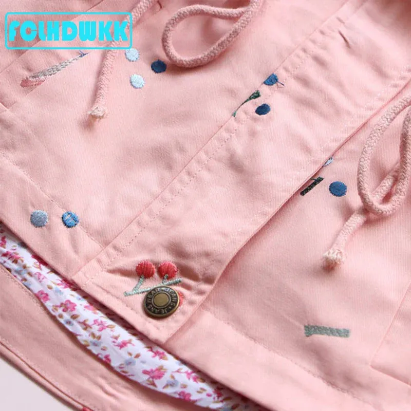 Girls Windbreaker Coat Jackets Baby Kids Flower Embroidery Hooded Outwear For Baby Kids Coats Jacket Clothing