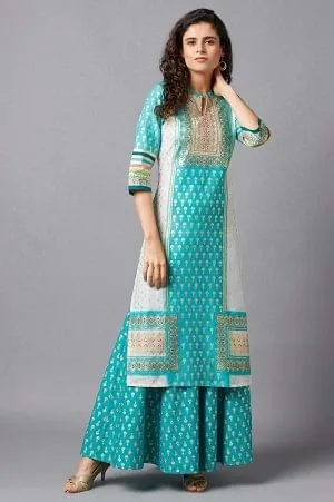 Green Festive kurta & Semi Flared Palazzo