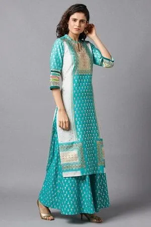 Green Festive kurta & Semi Flared Palazzo