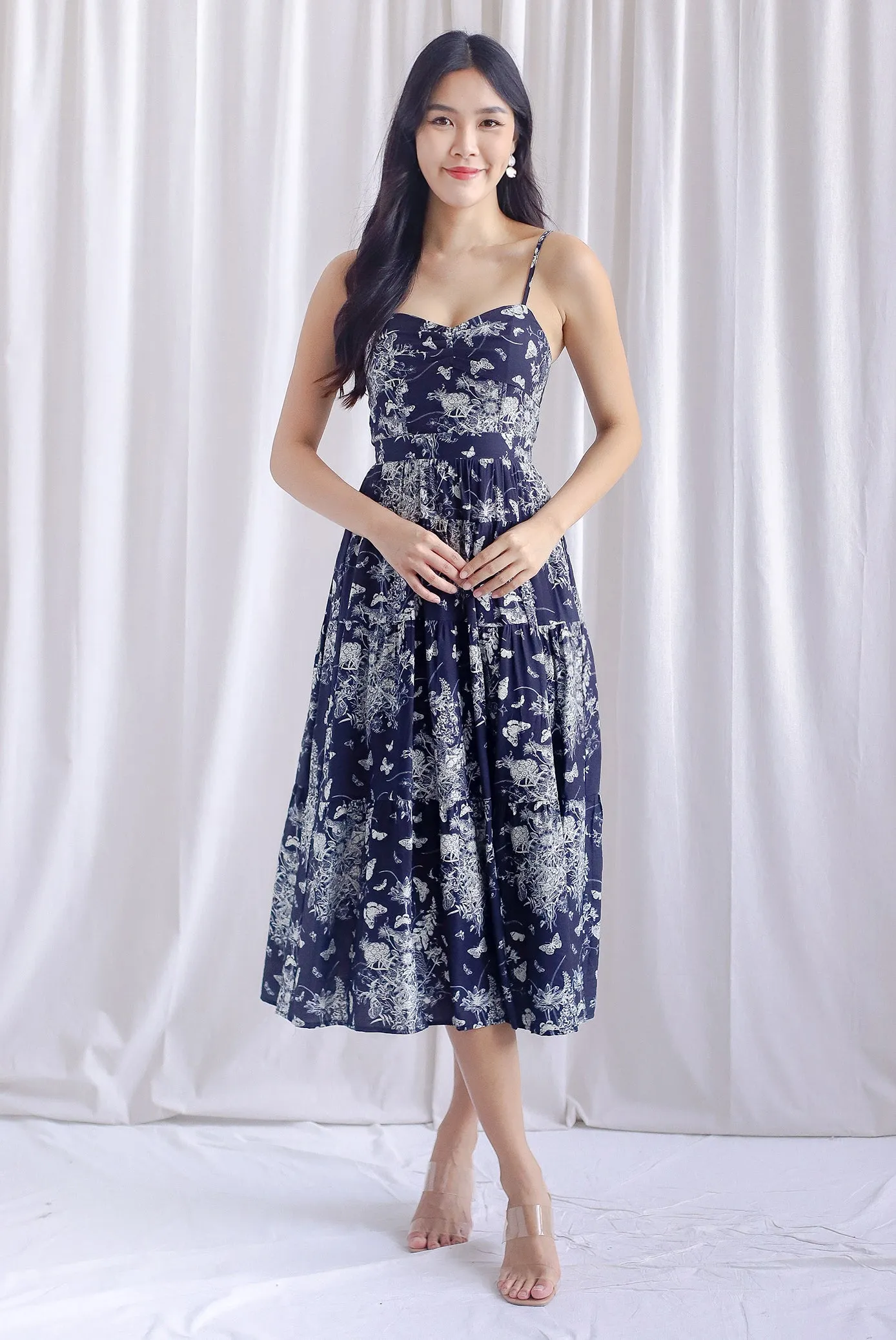 Gwendolyn Spag Tiered Maxi Dress In Black Butterfly