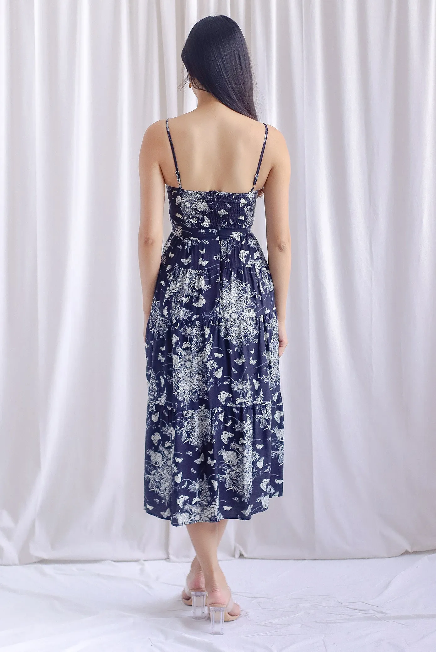 Gwendolyn Spag Tiered Maxi Dress In Black Butterfly