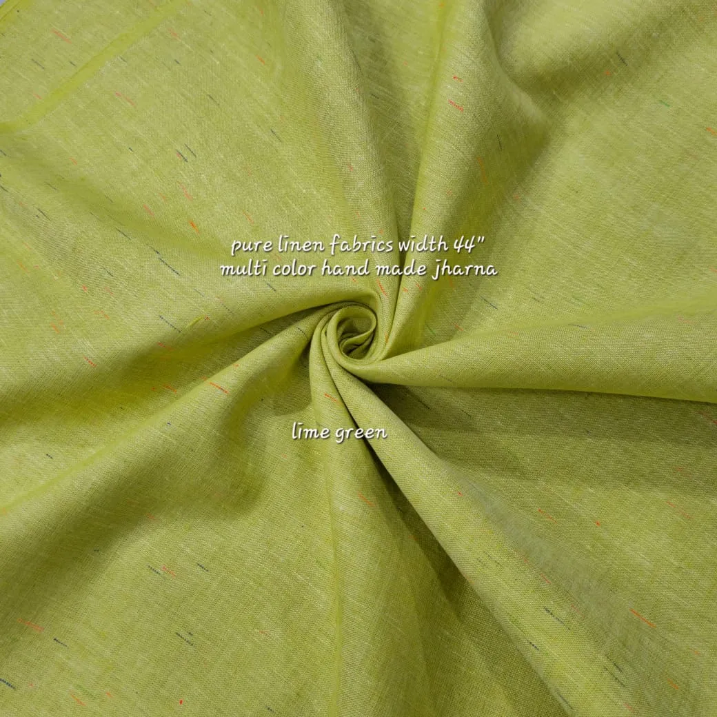 Handwoven Pure Linen 80 Lea Jharna Design Fabric (Lime Green)
