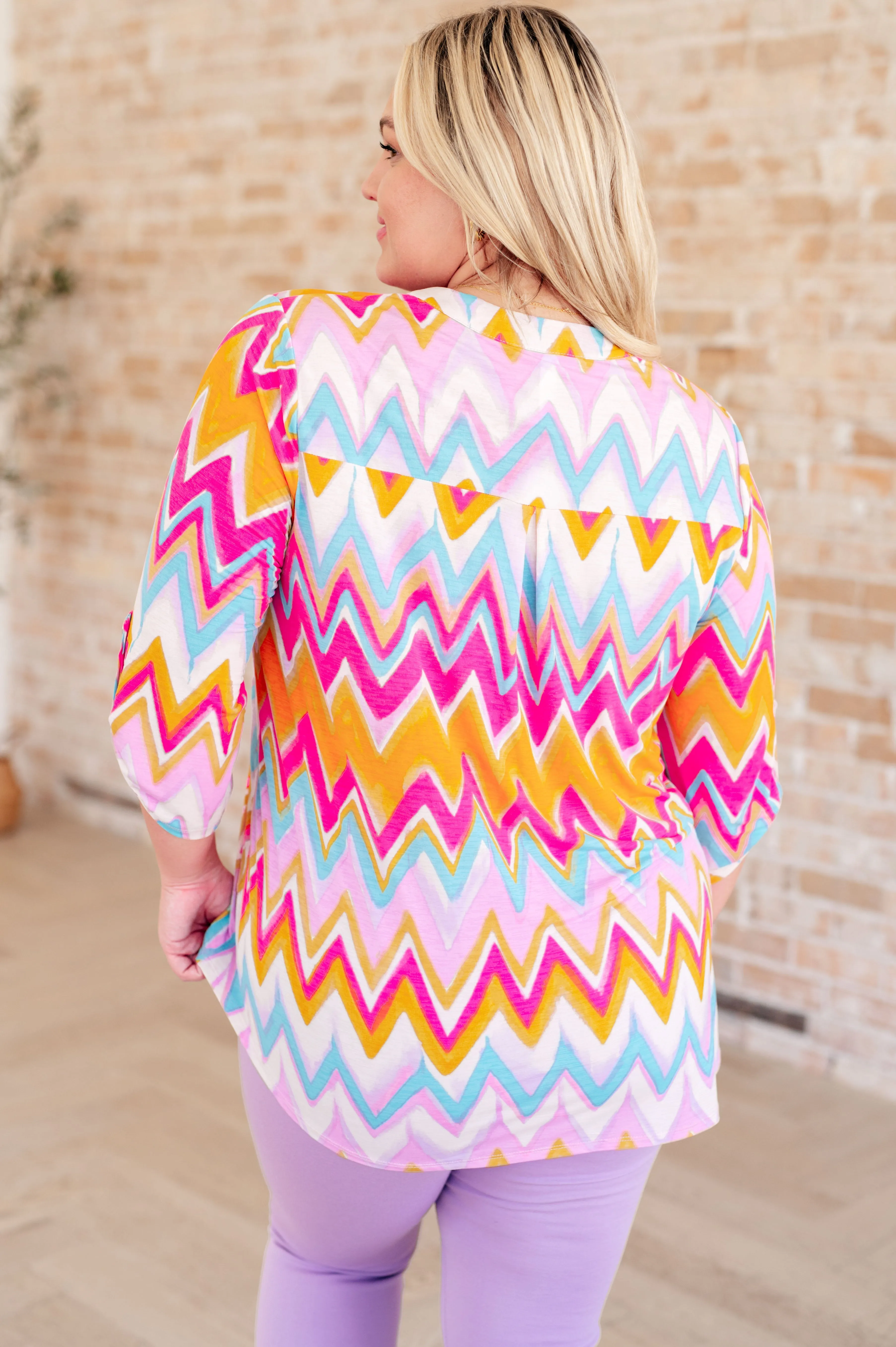 Hazel Blues® |  Lizzy Top in Orange Multi Chevron