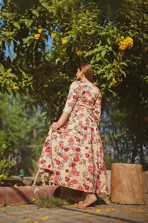 Hazel Floral High Low Maxi Dress With Frills