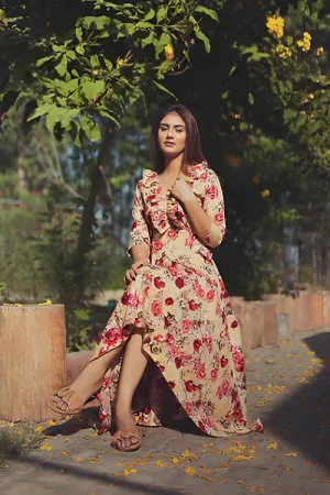 Hazel Floral High Low Maxi Dress With Frills
