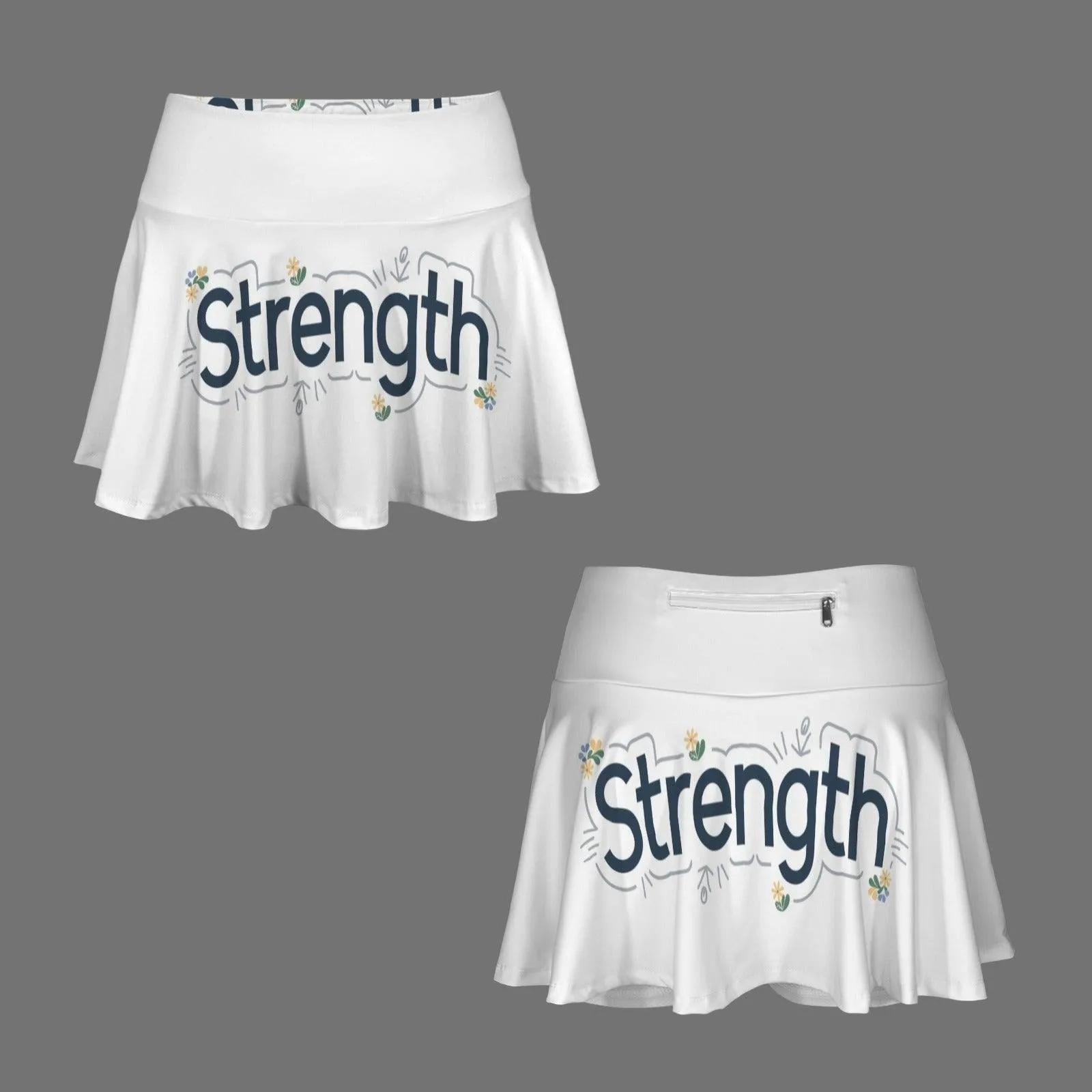 High Waist Pleated Zipper Pockets Active Skirts