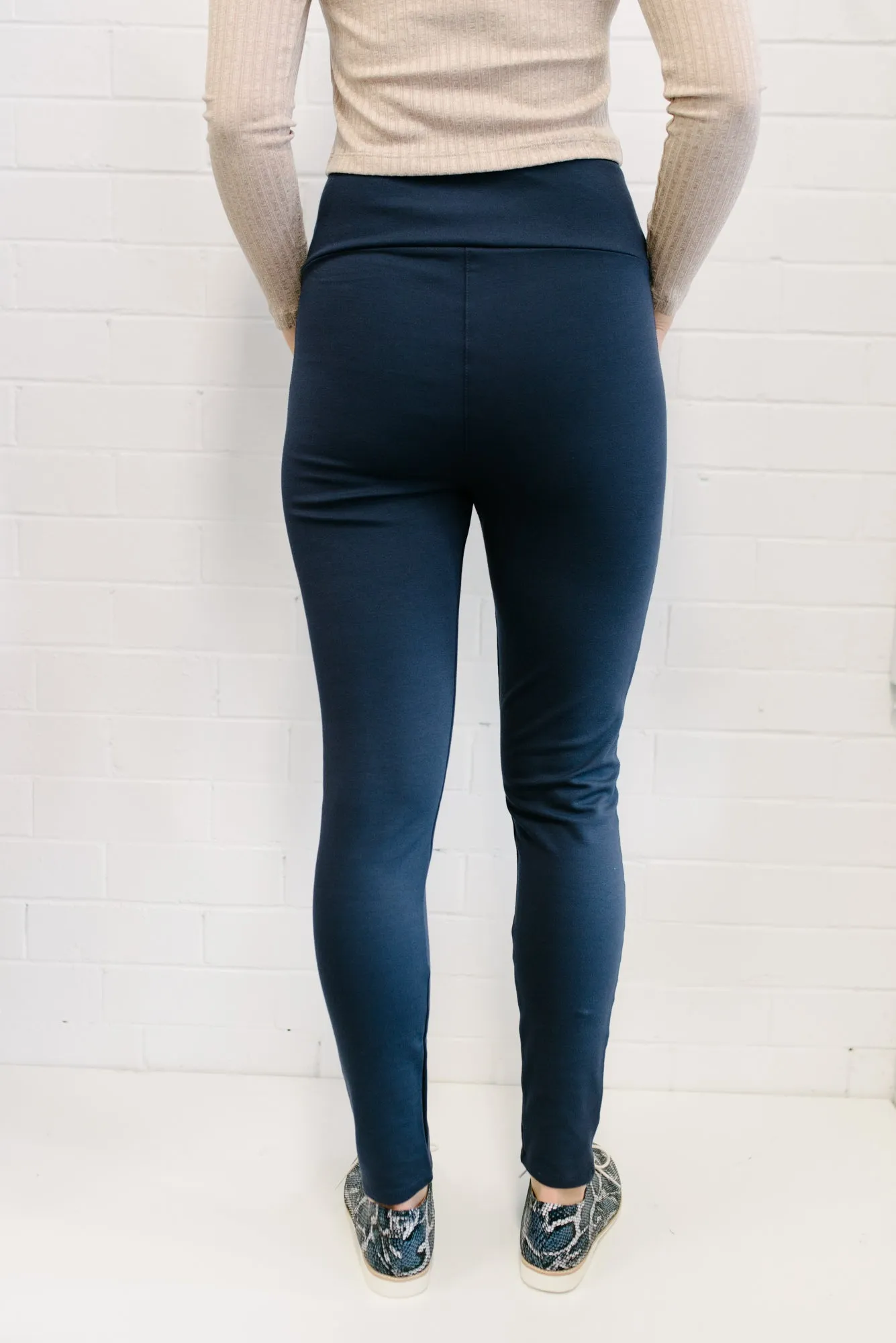 High Waist Ponte Pant - Navy