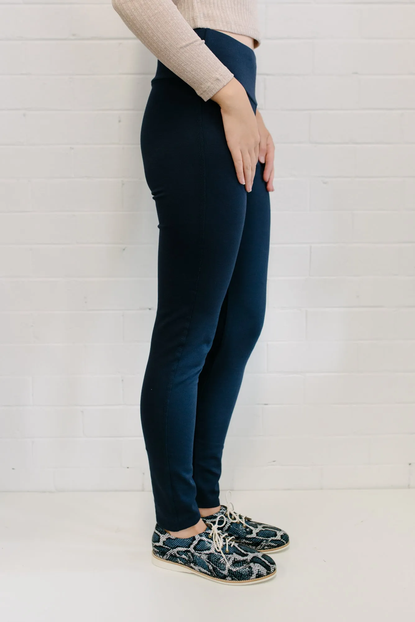 High Waist Ponte Pant - Navy