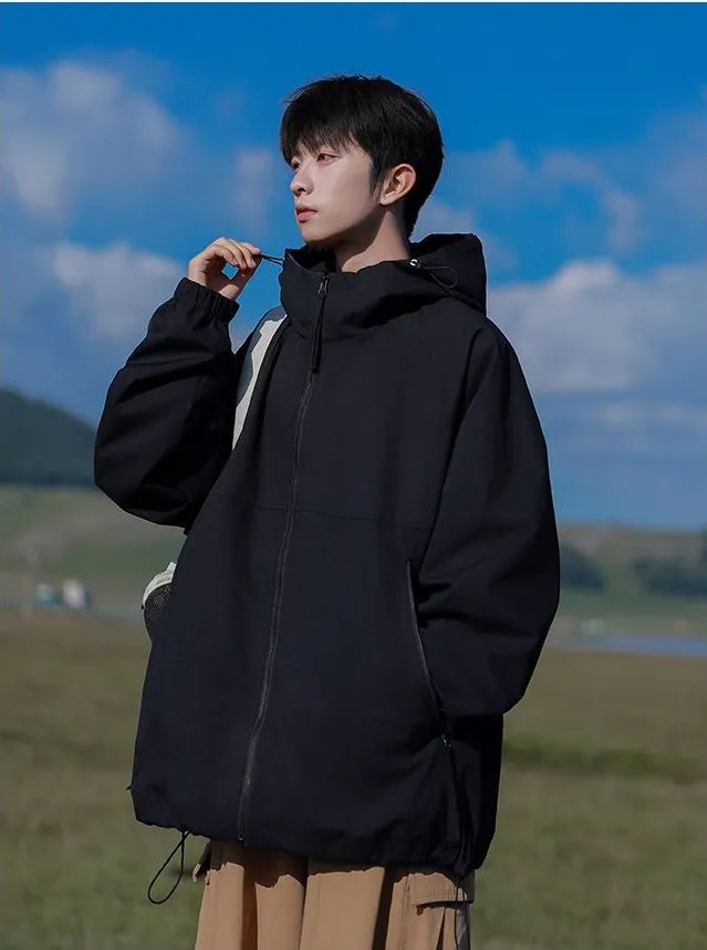 Hooded Raincoat with Zippered Pocket and Drawstring Hem